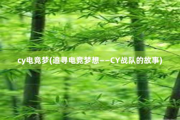 cy电竞梦(追寻电竞梦想——CY战队的故事)