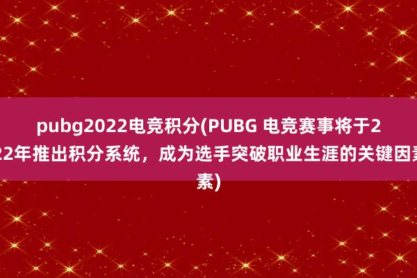 pubg2022电竞积分(PUBG 电竞赛事将于2022年推出积分系统，成为选手突破职业生涯的关键因素)