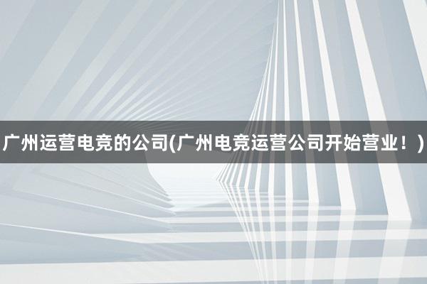 广州运营电竞的公司(广州电竞运营公司开始营业！)