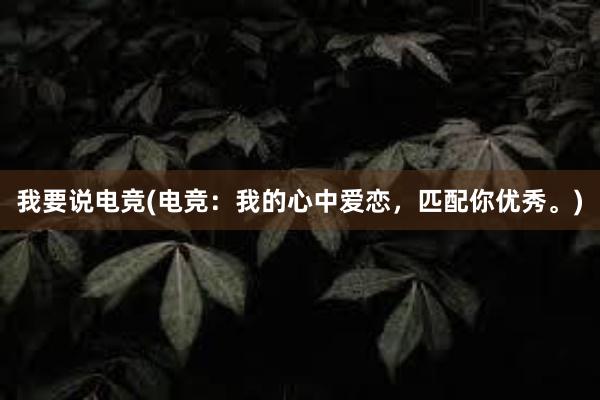 我要说电竞(电竞：我的心中爱恋，匹配你优秀。)