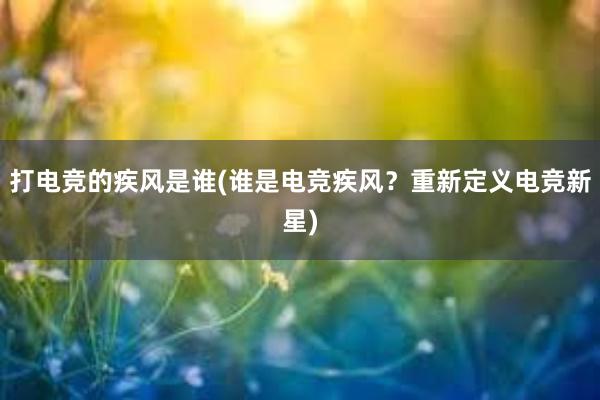 打电竞的疾风是谁(谁是电竞疾风？重新定义电竞新星)